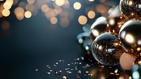 Festive Christmas ornaments with golden bokeh lights creating warm holiday atmosphere for seasonal decorations and greeting cards.
