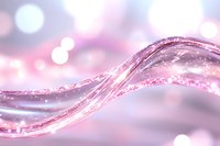 Flowing pink crystal wave with sparkling bokeh lights and glitter effect on soft pastel background, creating magical ethereal atmosphere for luxury design projects.