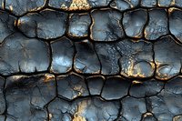 Charred wood surface with deep cracking pattern showing burnt texture and golden highlights, creating dramatic natural abstract background for design projects.