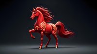 Red ornate horse figurine with flowing mane and decorative golden patterns on dark background for luxury decor and collectible displays.