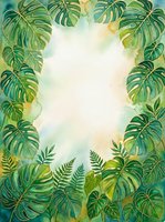 Tropical foliage frame with monstera and fern leaves in watercolor style, isolated on white background, ready for design projects and botanical compositions.