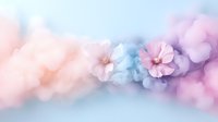Dreamy floral composition with delicate pink and purple flowers on soft pastel background with bokeh effect, creating ethereal romantic atmosphere.