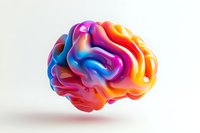 Colorful brain model featuring vibrant gradient transitions from pink to blue and orange, isolated on white background for creative and medical design projects.
