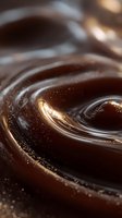 Swirling dark chocolate with golden highlights creates mesmerizing patterns and ripples, capturing luxurious texture and smooth flowing movement in rich brown tones.