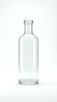 Empty clear glass bottle with cork neck isolated on white background for product packaging and beverage branding design projects.