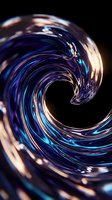Abstract swirling vortex with blue and purple liquid motion against black background. Dynamic spiral creates mesmerizing flow effect for modern design, technology, and creative projects.