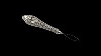 Ornate silver letter opener with decorative floral handle, isolated on transparent background. Ready for design use on t-shirts, clipart, stickers, print-on-demand products, and sublimation projects.