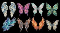 Colorful wings and butterflies clipart set isolated on transparent background, ready for t-shirt design, stickers, sublimation, and print on demand projects.