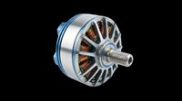 Brushless electric motor with blue and silver housing, copper windings visible, isolated on transparent background, ready for design use in tech illustrations, product mockups, and engineering graphics.