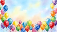 Colorful watercolor balloons border frame on soft pastel background for party invitations, celebrations and festive greeting cards design.
