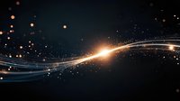 Glowing light trails with sparkles and particles on dark background create dynamic motion effect with bright energy burst and flowing lines.