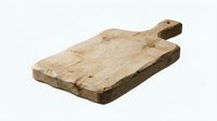 Rustic wooden cutting board with handle, isolated on white background, ready for kitchen design, cooking content, and culinary projects.