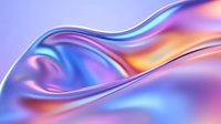Smooth flowing curves in holographic iridescent colors create abstract waves with blue, purple, and orange gradient transitions on light background.