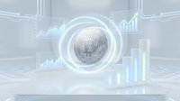 Bitcoin cryptocurrency with holographic interface displaying financial charts and growth analytics on futuristic digital background for investment presentations.