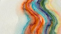 Abstract watercolor rainbow waves flowing across textured paper with vibrant colors blending seamlessly for artistic backgrounds and creative projects.