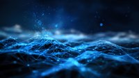 Abstract digital landscape with glowing blue network waves against dark background, creating futuristic technology visualization for data concept designs.