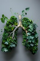 Creative concept of human lungs made from green ivy leaves and branches, symbolizing environmental health and clean air. Perfect for medical, environmental, or wellness campaigns.