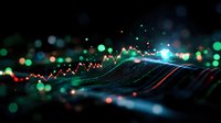 Abstract digital wave with glowing particles and bokeh lights creating futuristic data visualization for technology presentations and modern design projects.