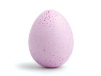 Pink speckled Easter egg with red dots on white background, isolated decorative element for spring holiday designs and celebrations.