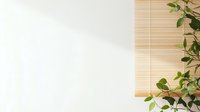 Minimalist bamboo mat background with fresh green leaves and soft natural lighting, creating zen atmosphere for wellness and spa designs.