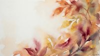 Watercolor autumn leaves in warm orange, red and yellow tones with soft brushstrokes on light background for seasonal designs and fall decorations.