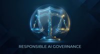 Digital scales of justice with glowing circuit patterns representing responsible AI governance and ethical technology regulation on dark background.