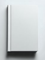 Blank white hardcover book with spine lying on white surface casting subtle shadow. Clean minimalist mockup for branding and design presentations.