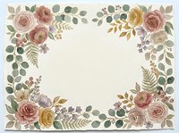 Vintage floral frame with roses, ferns, and eucalyptus leaves in muted tones on cream background. Isolated design element for invitations, cards, and decorative projects.