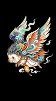 Flying hedgehog with ornate Asian-style wings and lantern, isolated on transparent background, ready for t-shirts, stickers, print on demand, and clipart use.