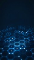 Abstract blue hexagonal network pattern with glowing nodes and connections on dark background for technology and digital communication designs.