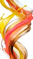 Dynamic liquid paint splash in vibrant yellow, orange and red colors creating flowing abstract waves on white background for creative design projects.