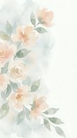 Soft watercolor floral arrangement with delicate peach roses and green leaves on light background for wedding invitations and feminine design projects.