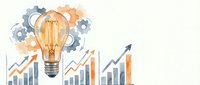 Lightbulb with gears and rising charts symbolizing innovation, business growth, creative solutions and strategic planning for corporate success.