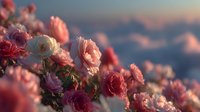 Pink carnation flowers blooming in soft golden sunlight with dreamy bokeh background for romantic spring garden designs and floral arrangements.