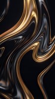 Luxurious golden and black marble swirl pattern with flowing metallic waves creating elegant abstract texture for premium design projects.
