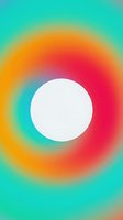 Vibrant radial gradient swirl with turquoise, orange, and pink tones flowing around white circle center. Modern abstract design for backgrounds and digital projects.