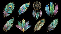Feathers and dreamcatcher isolated on transparent background, ready for t-shirt design, clipart, stickers, sublimation and print-on-demand products.