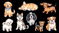 Assorted dog breeds isolated on transparent background, ready for t-shirt design, clipart, stickers, print-on-demand products, and sublimation projects.