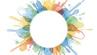 Colorful watercolor splash frame with white circle center for text or logo design on transparent background.