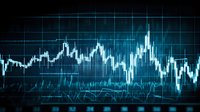 Glowing blue financial chart showing market volatility and price movements on dark background with digital grid lines for business analytics and trading.