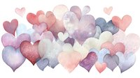 Romantic watercolor hearts in soft pink, purple and blue tones create dreamy border composition for wedding invitations, Valentine's Day cards and love-themed designs.