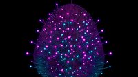 Digital neural network tree with glowing purple and blue nodes on black background for technology presentations and AI concept designs.