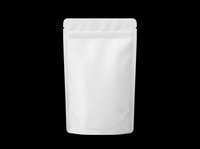 Blank white stand-up pouch with zipper closure isolated on transparent background, ready for packaging design, product mockups, branding, print-on-demand, and sublimation projects.