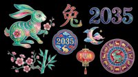 Colorful Chinese New Year rabbit zodiac set isolated on transparent background, ready for stickers, sublimation, t-shirt design, and print on demand clipart use.