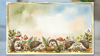 Young hedgehogs surrounded by wildflowers, mushrooms and foliage in watercolor style. Isolated on white background, ready for greeting cards, invitations and children's designs.