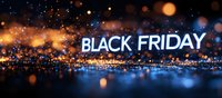 Glowing Black Friday text against dark background with blurred bokeh lights creating magical atmosphere for seasonal sale and shopping promotion period.
