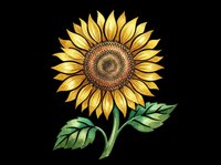 Bright yellow sunflower with green stem and leaves isolated on transparent background, ready for t-shirt designs, clipart, stickers, sublimation, print-on-demand products and digital crafts.