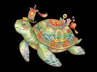 Ornate sea turtle carrying decorative Asian lanterns and traditional festival elements on its shell, isolated on transparent background for clipart, t-shirt design, stickers, and print-on-demand projects.