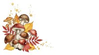 Autumn mushroom composition with colorful fall leaves and berries on white background for seasonal design projects and harvest decorations.
