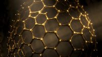 Glowing golden hexagonal molecular structure with interconnected nodes forming a spherical lattice network against dark background for science and technology concepts.